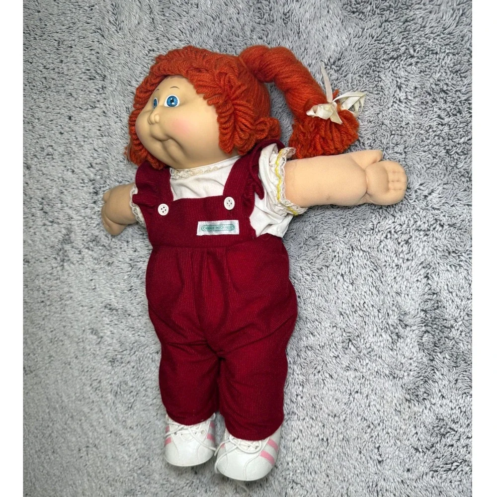 Cabbage Patch Kids Vtg Girl Doll Red Yarn Hair Blue Eyes Red Corduroy Overalls